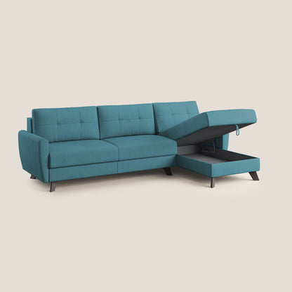 Callisto Divano letto angolare con penisola in tessuto morbido impermeabile T02 azzurro