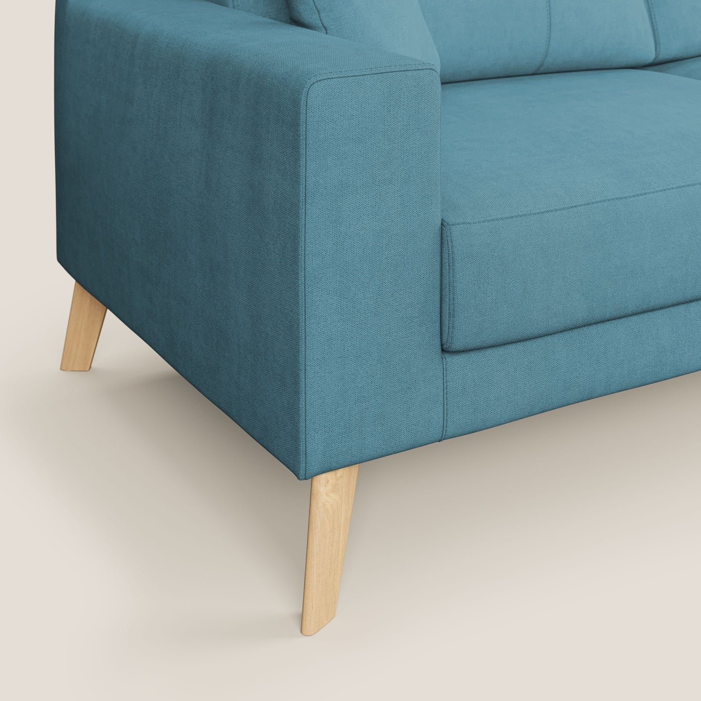 Divano danese moderno in tessuto morbido impermeabile T02 azzurro