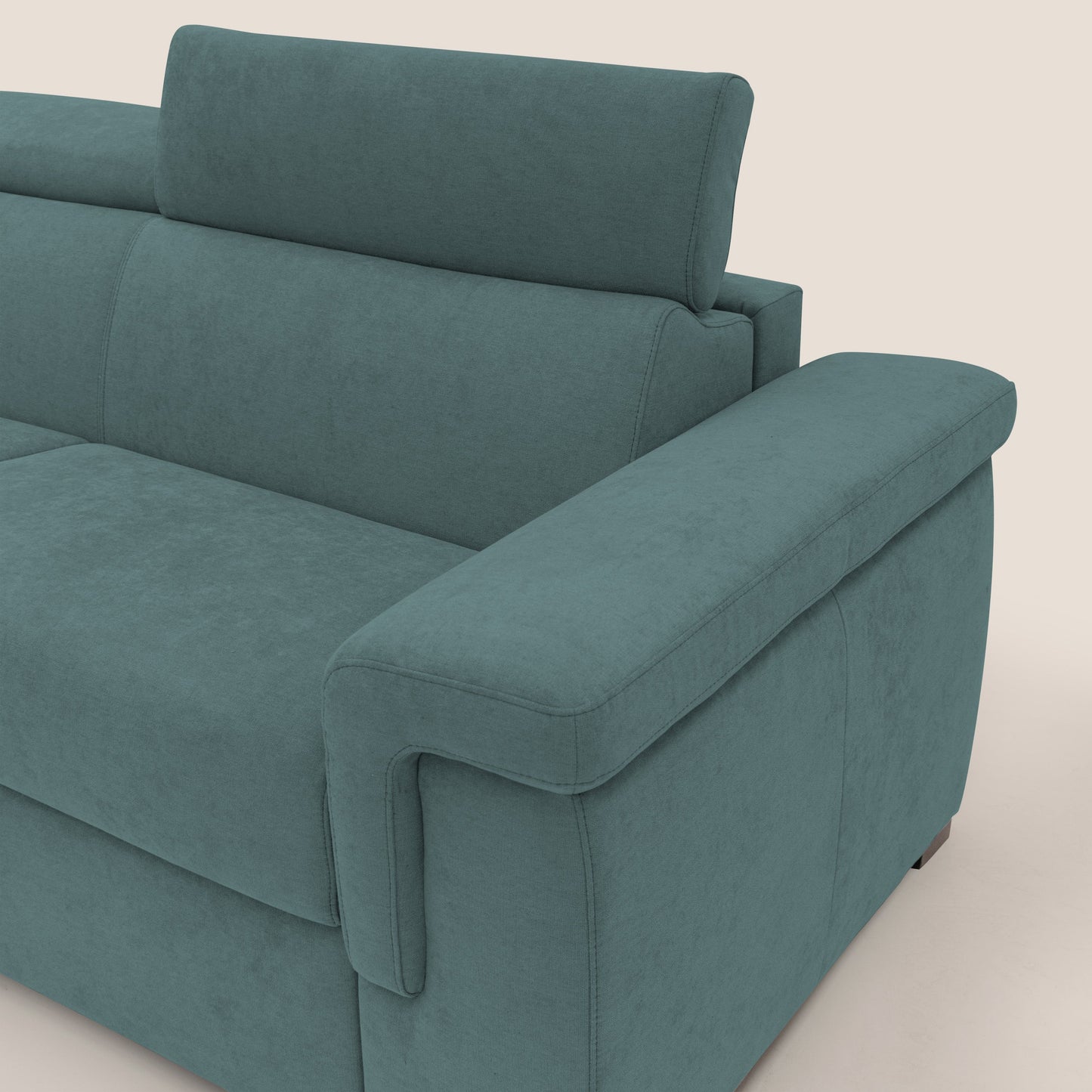 Giunone divano letto con materasso alto 18 cm e poggiatesta reclinabili in tessuto impermeabile T02 petrolio 