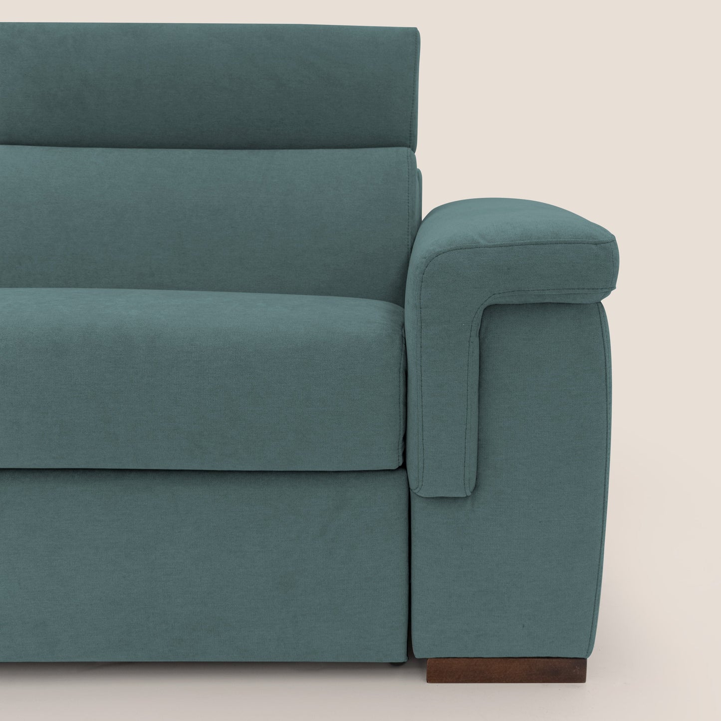 Giunone divano letto con materasso alto 18 cm e poggiatesta reclinabili in tessuto impermeabile T02 petrolio 