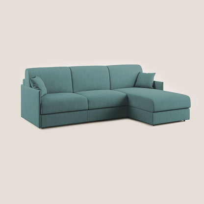 Evans Divano letto angolare con penisola in morbido tessuto impermeabile T02 petrolio