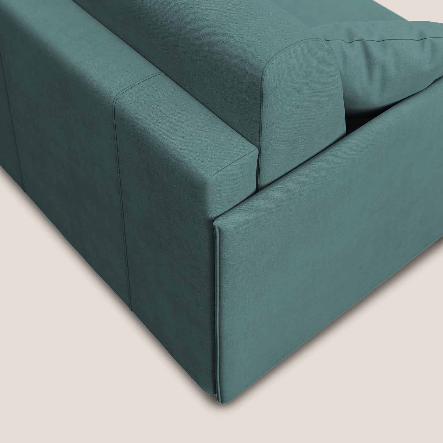 Evans Divano letto angolare con penisola in morbido tessuto impermeabile T02 petrolio