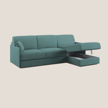 Evans Divano letto angolare con penisola in morbido tessuto impermeabile T02 petrolio