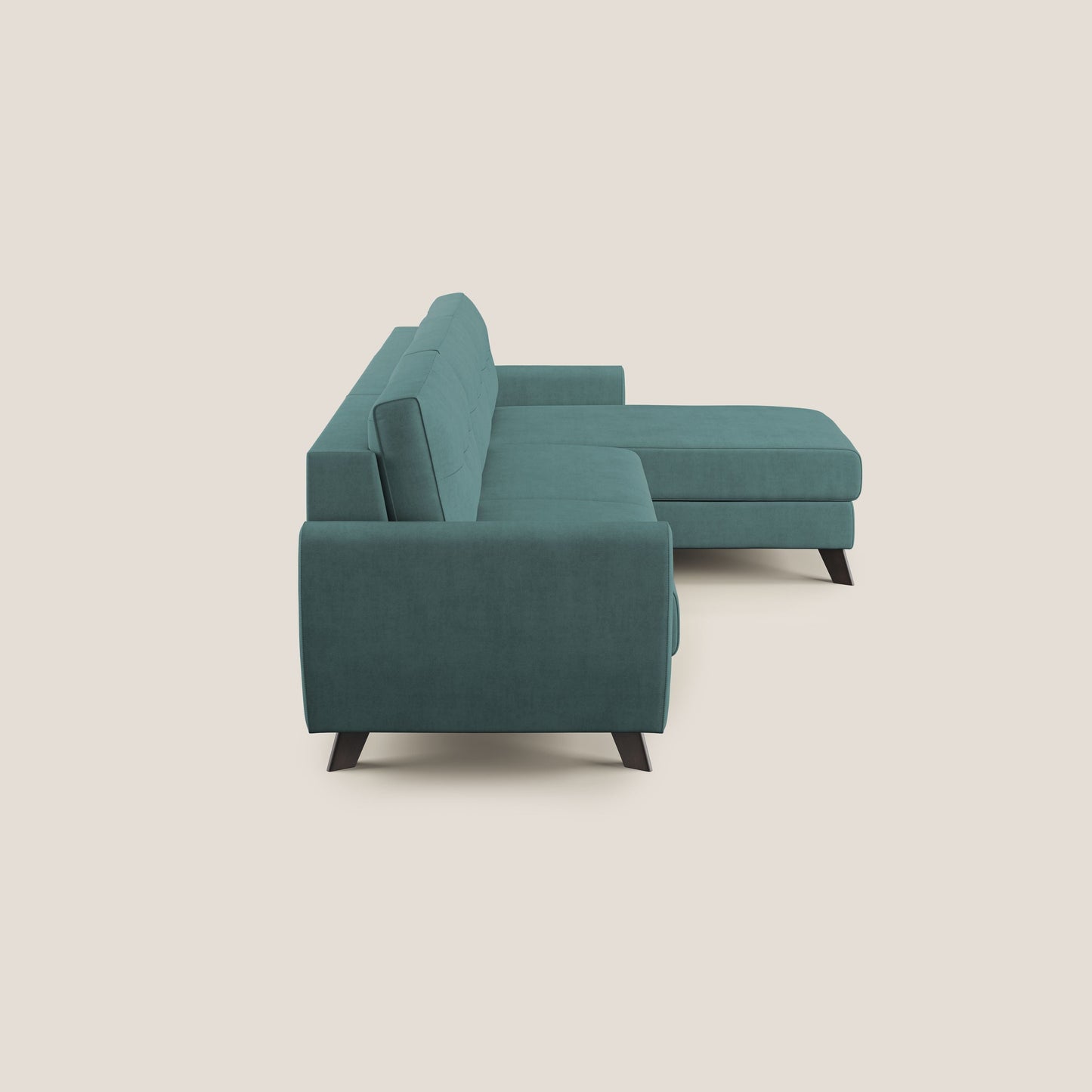 Callisto Divano letto angolare con penisola in tessuto morbido impermeabile T02 petrolio