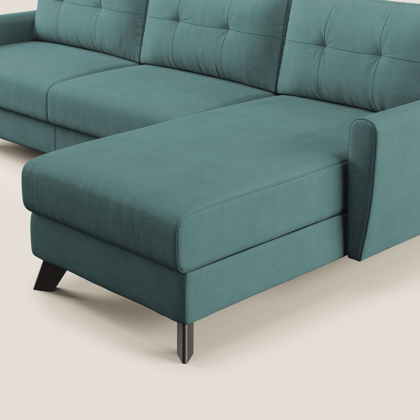 Callisto Divano letto angolare con penisola in tessuto morbido impermeabile T02 petrolio