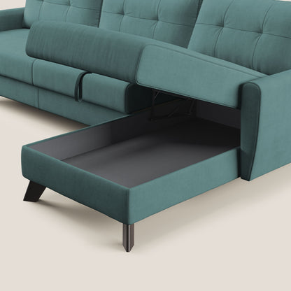 Callisto Divano letto angolare con penisola in tessuto morbido impermeabile T02 petrolio