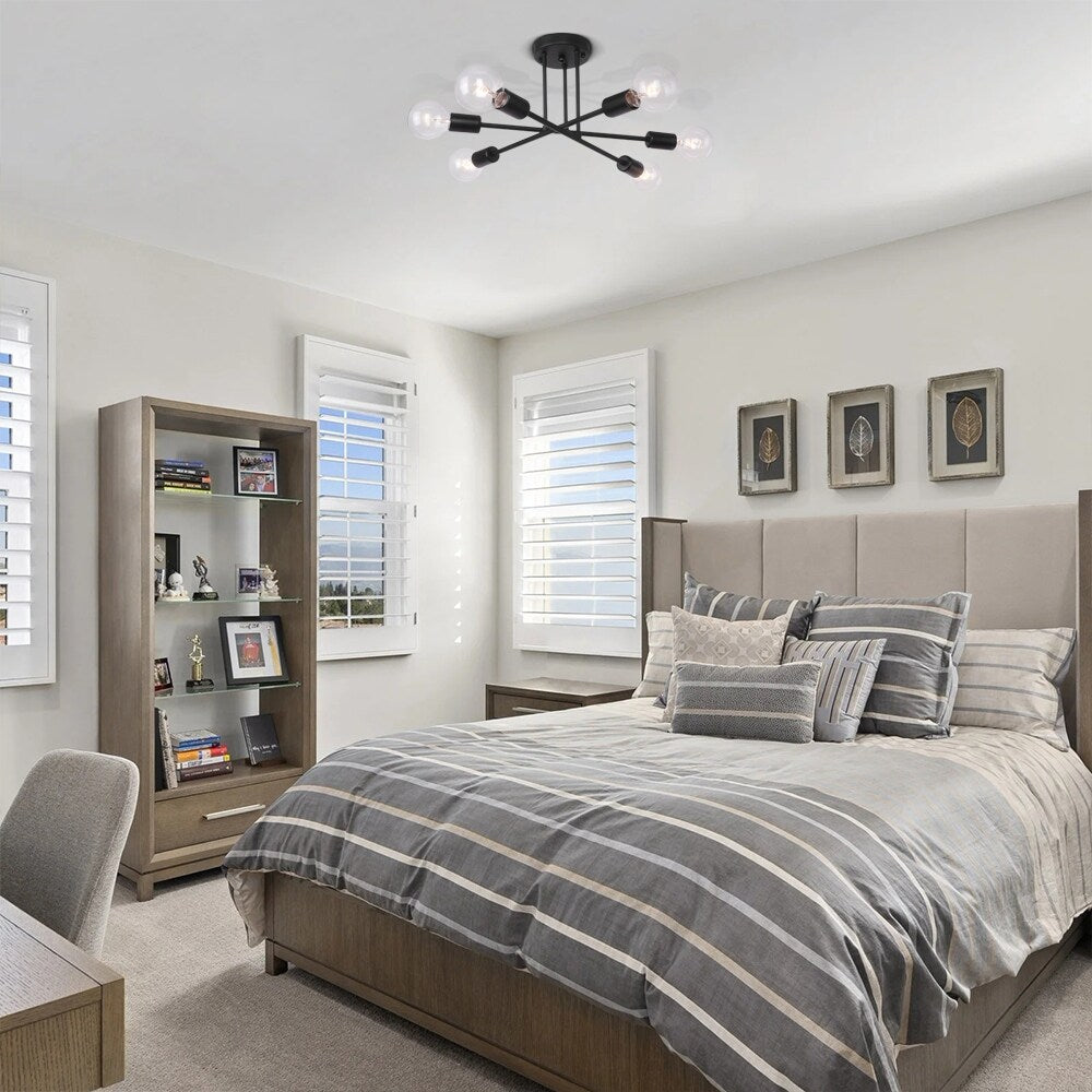 6 - Light Modern Metal Black Sputnik Semi-Flush Mount Ceiling Light