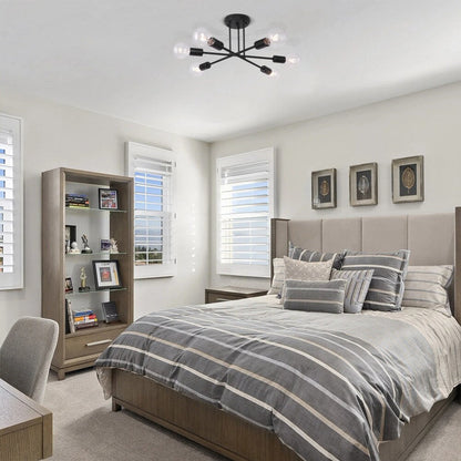 6 - Light Modern Metal Black Sputnik Semi-Flush Mount Ceiling Light