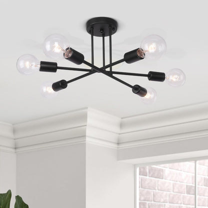 6 - Light Modern Metal Black Sputnik Semi-Flush Mount Ceiling Light