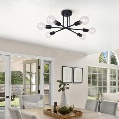 6 - Light Modern Metal Black Sputnik Semi-Flush Mount Ceiling Light
