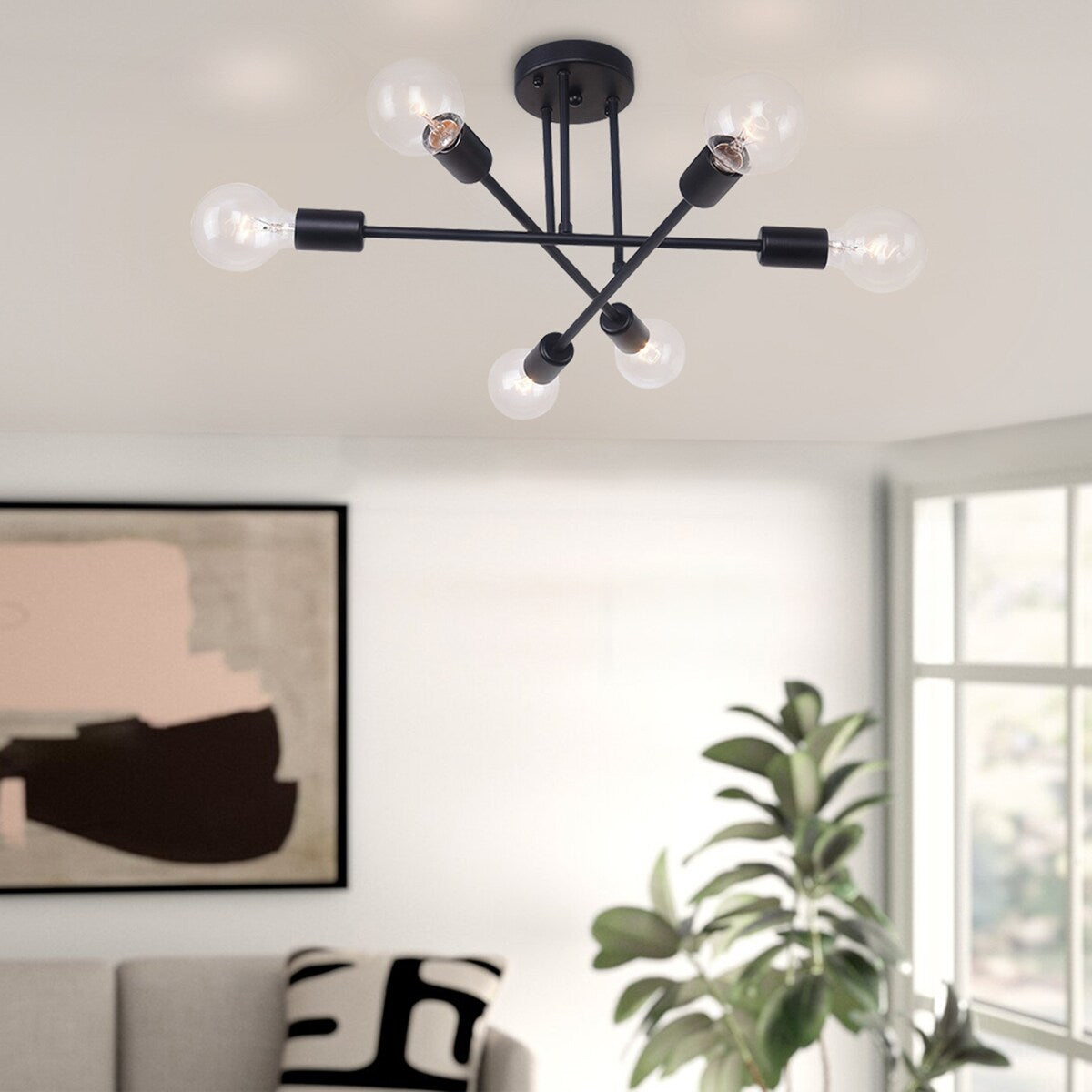 6 - Light Modern Metal Black Sputnik Semi-Flush Mount Ceiling Light
