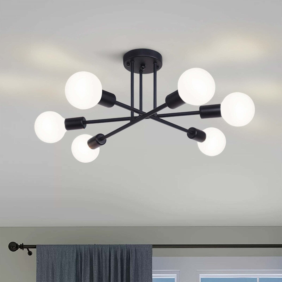 6 - Light Modern Metal Black Sputnik Semi-Flush Mount Ceiling Light
