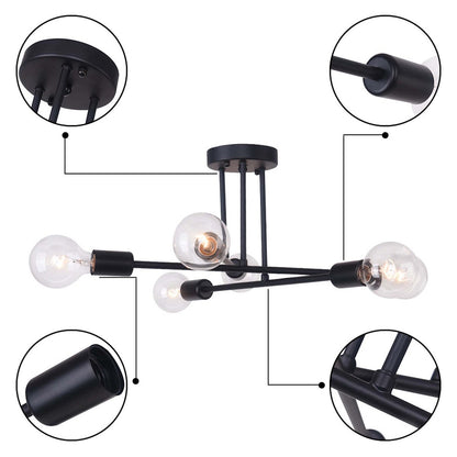 6 - Light Modern Metal Black Sputnik Semi-Flush Mount Ceiling Light