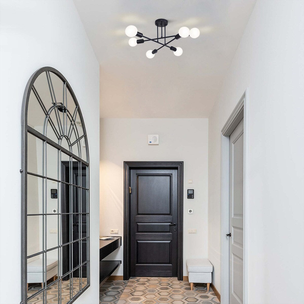 6 - Light Modern Metal Black Sputnik Semi-Flush Mount Ceiling Light