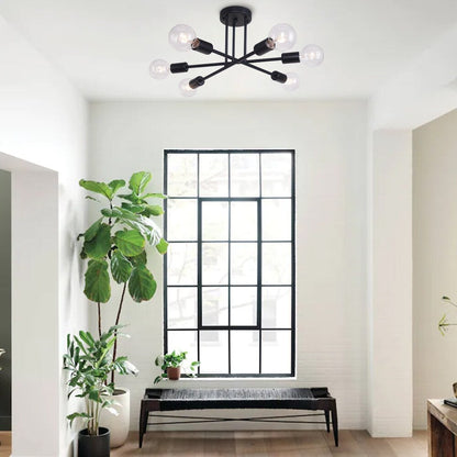 6 - Light Modern Metal Black Sputnik Semi-Flush Mount Ceiling Light
