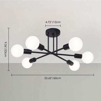 6 - Light Modern Metal Black Sputnik Semi-Flush Mount Ceiling Light