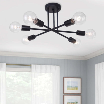 6 - Light Modern Metal Black Sputnik Semi-Flush Mount Ceiling Light