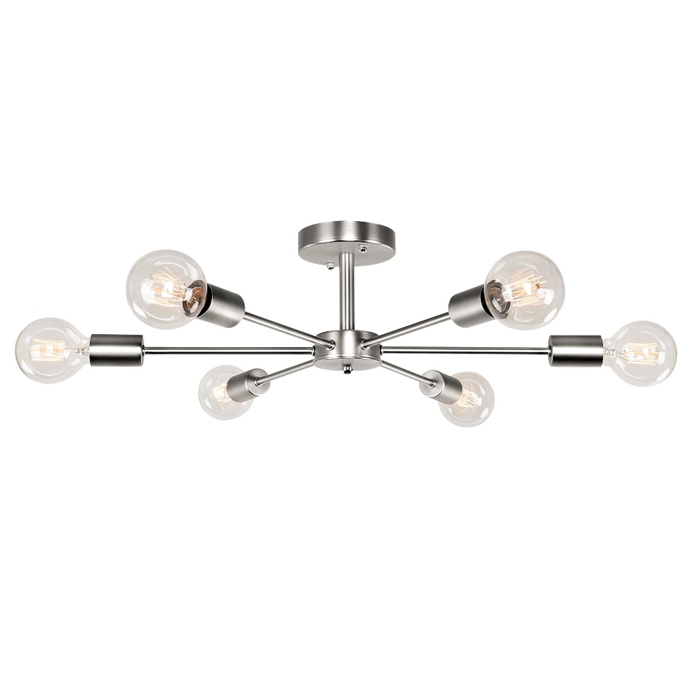 6-Light Modern Industrial Dimmable Sputnik Linear Cluster Semi-Flush Mount Light