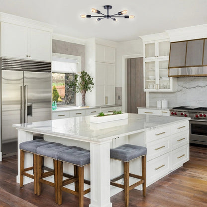 6-Light Modern Industrial Dimmable Sputnik Linear Cluster Semi-Flush Mount Light