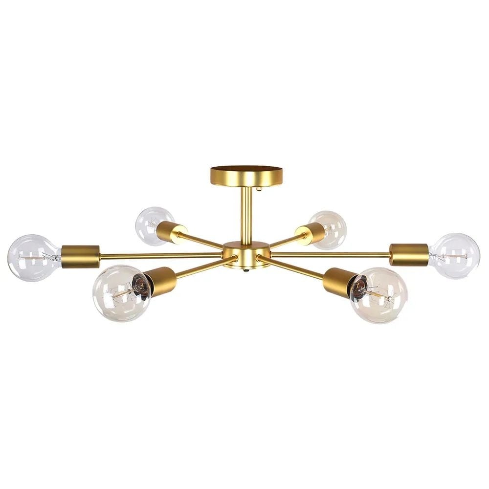 6-Light Modern Industrial Dimmable Sputnik Linear Cluster Semi-Flush Mount Light