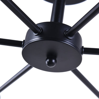 6-Light Modern Industrial Dimmable Sputnik Linear Cluster Semi-Flush Mount Light