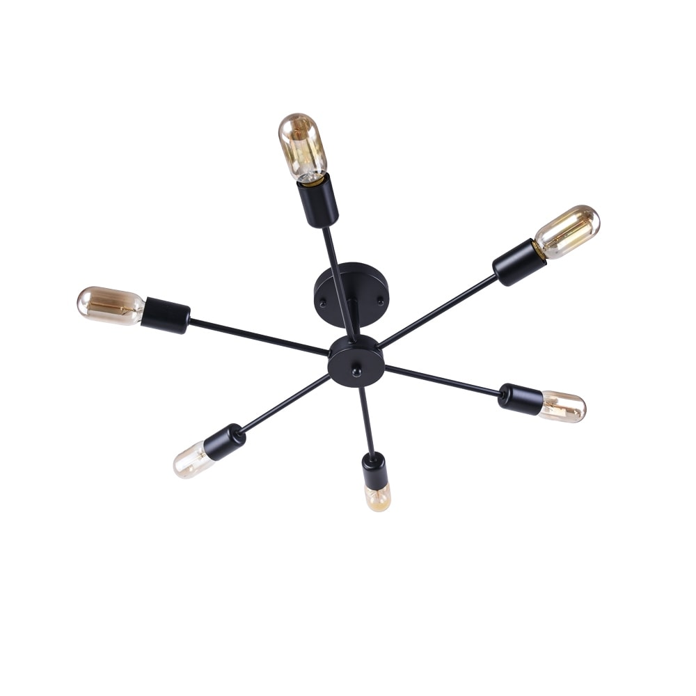 6-Light Modern Industrial Dimmable Sputnik Linear Cluster Semi-Flush Mount Light