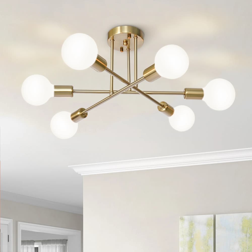 6-Light Modern Industrial Linear Sputnik Branch Semi-Flush Mount Light Ceiling Light