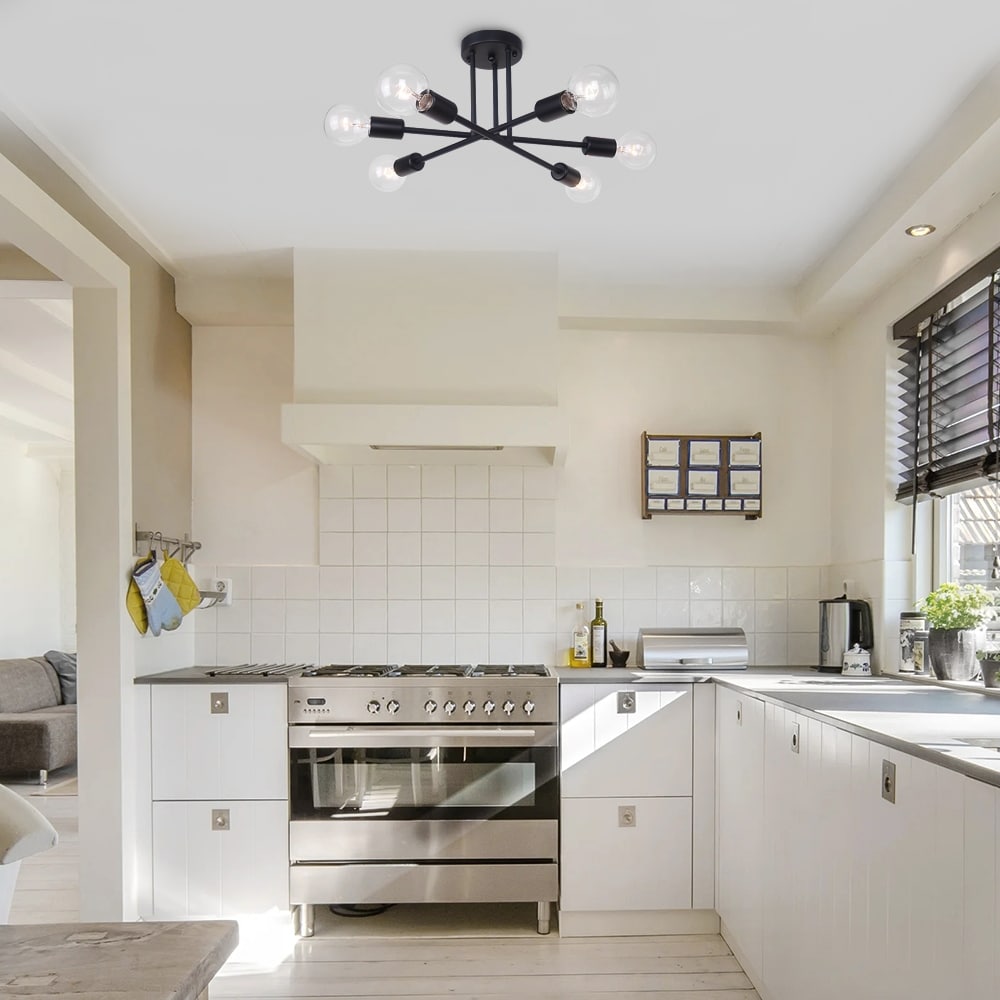 6-Light Modern Industrial Linear Sputnik Branch Semi-Flush Mount Light Ceiling Light