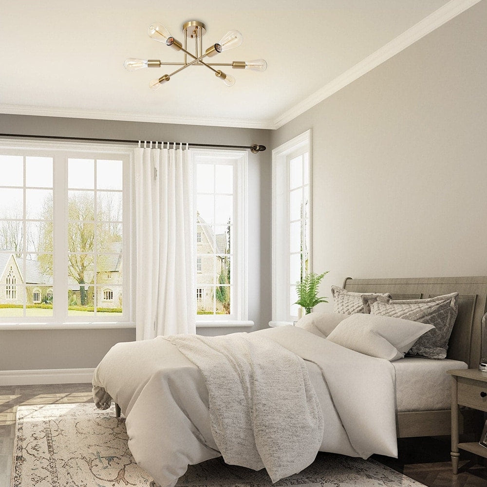 6-Light Modern Industrial Linear Sputnik Branch Semi-Flush Mount Light Ceiling Light