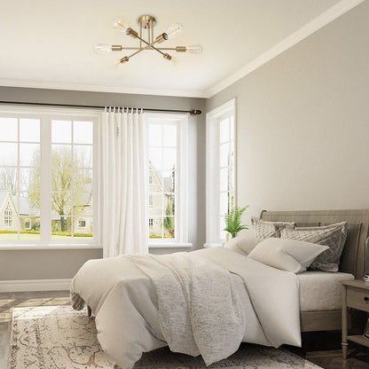 6-Light Modern Industrial Linear Sputnik Branch Semi-Flush Mount Light Ceiling Light