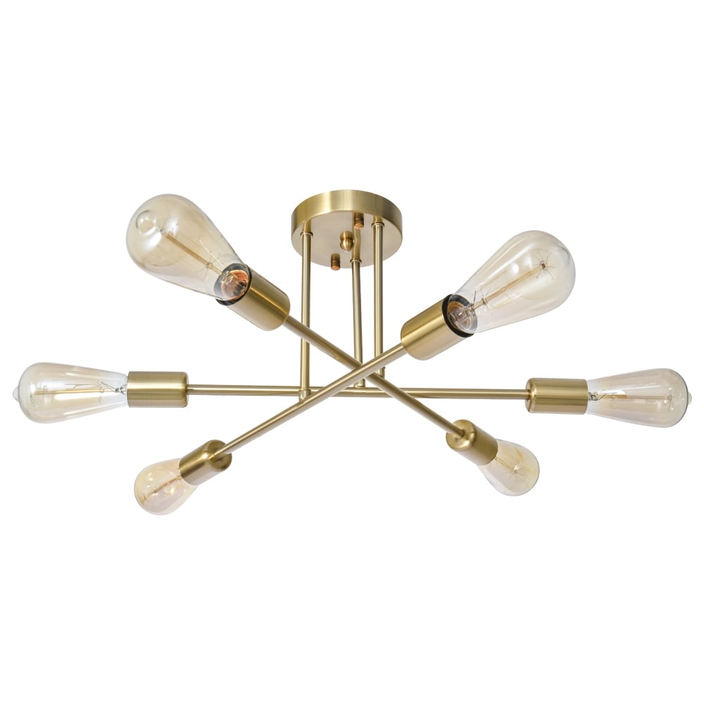 6-Light Modern Industrial Linear Sputnik Branch Semi-Flush Mount Light Ceiling Light