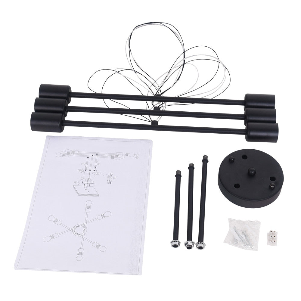 6-Light Modern Industrial Linear Sputnik Branch Semi-Flush Mount Light Ceiling Light