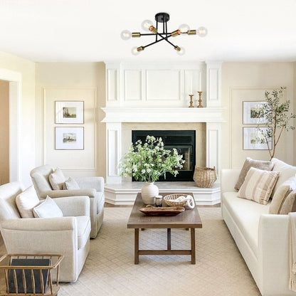 6-Light Modern Industrial Linear Sputnik Branch Semi-Flush Mount Light Ceiling Light