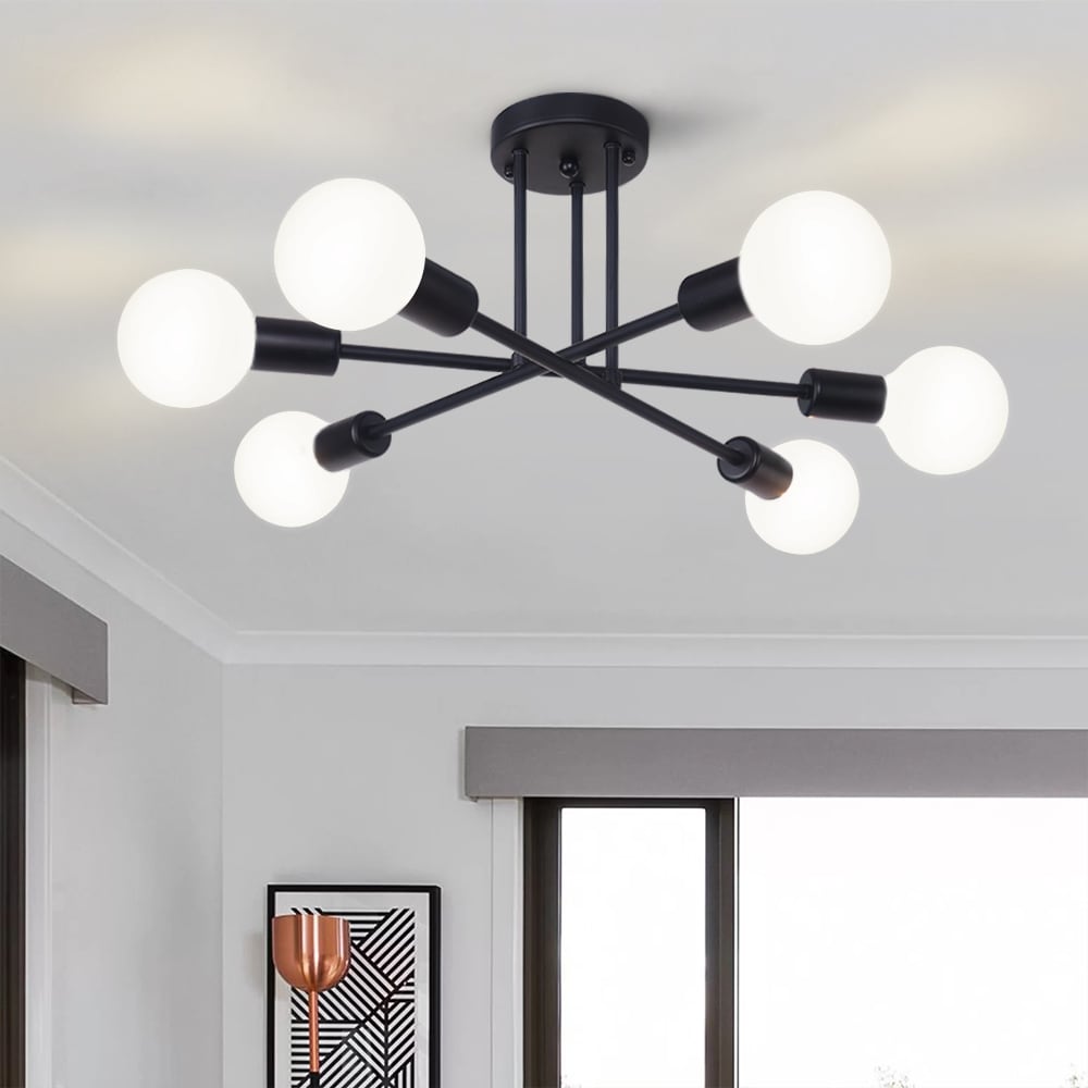 6-Light Modern Industrial Linear Sputnik Branch Semi-Flush Mount Light Ceiling Light