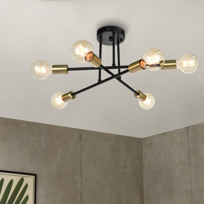 6-Light Modern Industrial Linear Sputnik Branch Semi-Flush Mount Light Ceiling Light