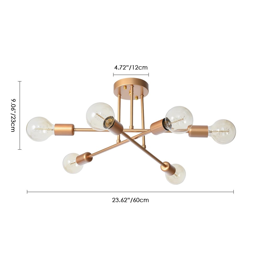 6-Light Modern Industrial Linear Sputnik Branch Semi-Flush Mount Light Ceiling Light