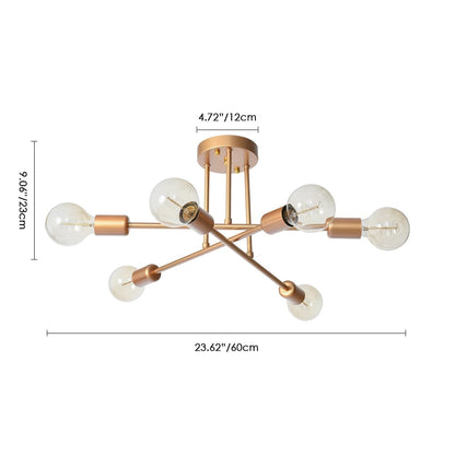 6-Light Modern Industrial Linear Sputnik Branch Semi-Flush Mount Light Ceiling Light