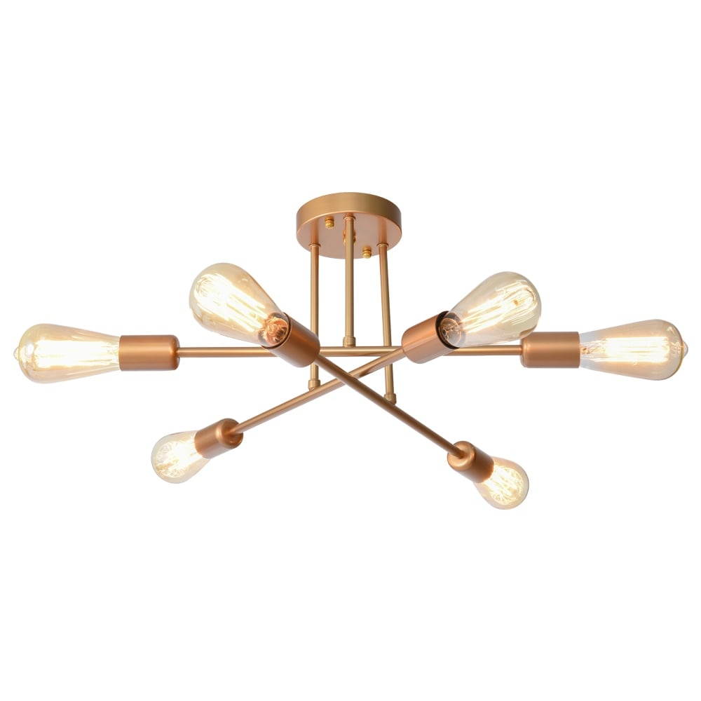 6-Light Modern Industrial Linear Sputnik Branch Semi-Flush Mount Light Ceiling Light