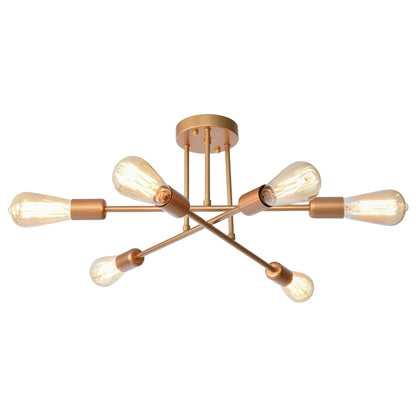 6-Light Modern Industrial Linear Sputnik Branch Semi-Flush Mount Light Ceiling Light