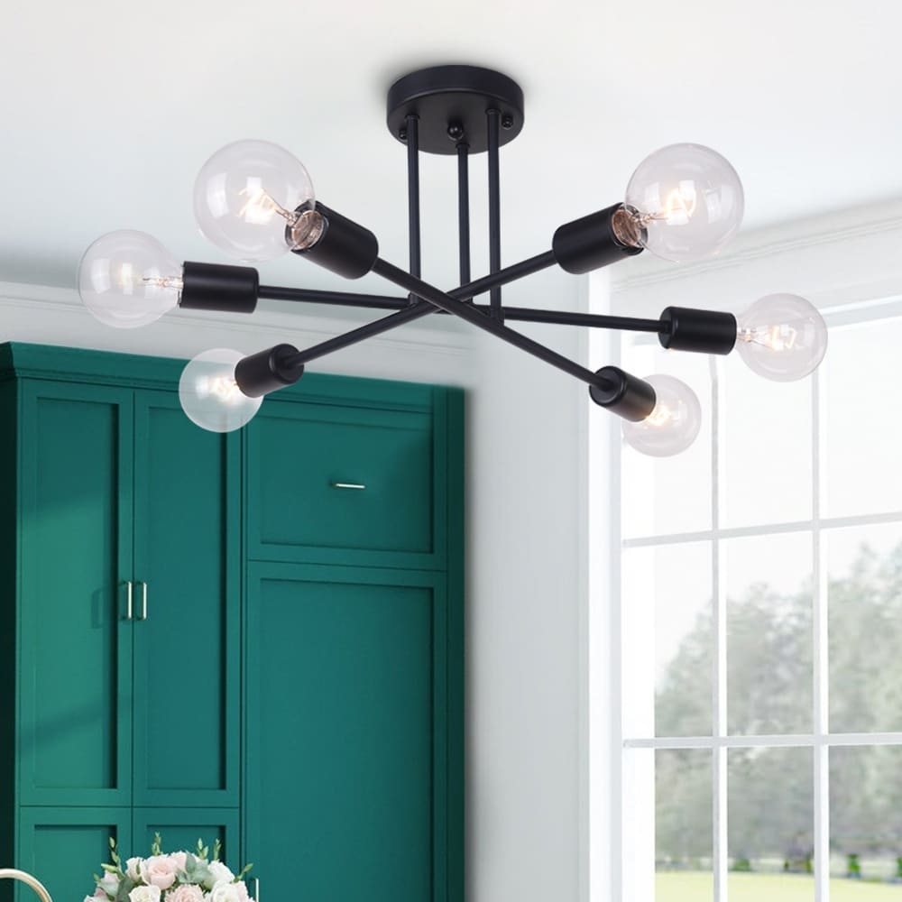 6-Light Modern Industrial Linear Sputnik Branch Semi-Flush Mount Light Ceiling Light