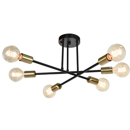 6-Light Modern Industrial Linear Sputnik Branch Semi-Flush Mount Light Ceiling Light