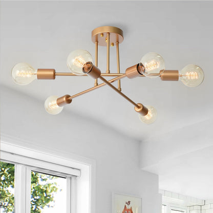 6-Light Modern Industrial Linear Sputnik Branch Semi-Flush Mount Light Ceiling Light