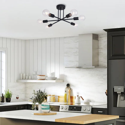 6-Light Modern Industrial Linear Sputnik Branch Semi-Flush Mount Light Ceiling Light