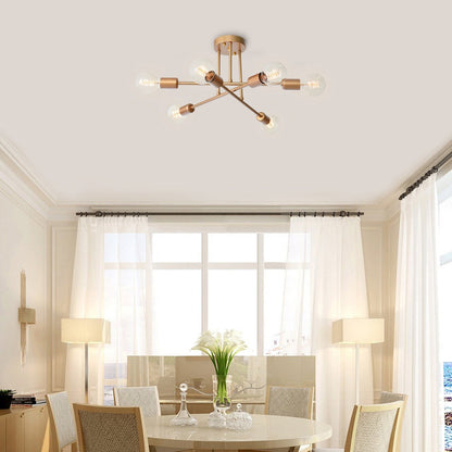 6-Light Modern Industrial Linear Sputnik Branch Semi-Flush Mount Light Ceiling Light