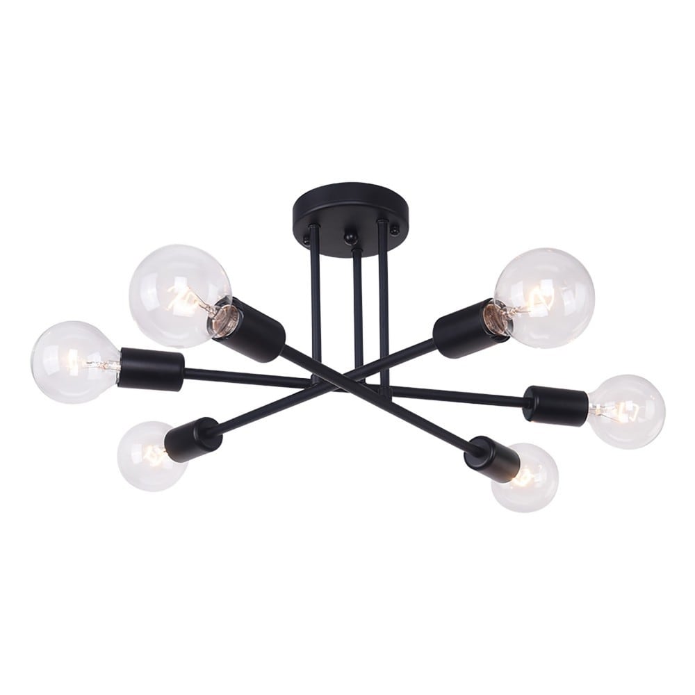 6-Light Modern Industrial Linear Sputnik Branch Semi-Flush Mount Light Ceiling Light