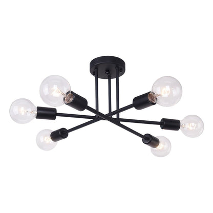 6-Light Modern Industrial Linear Sputnik Branch Semi-Flush Mount Light Ceiling Light