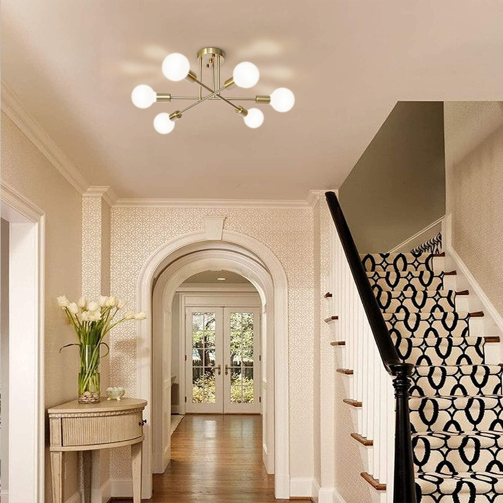 6-Light Modern Industrial Linear Sputnik Branch Semi-Flush Mount Light Ceiling Light