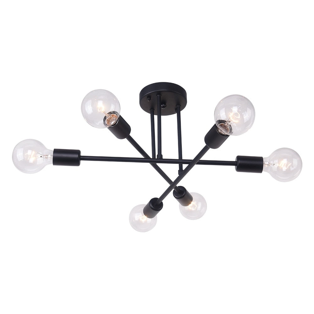 6-Light Modern Industrial Linear Sputnik Branch Semi-Flush Mount Light Ceiling Light