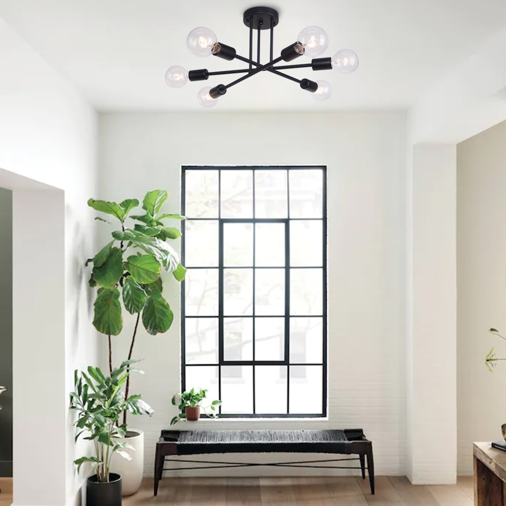 6-Light Modern Industrial Linear Sputnik Branch Semi-Flush Mount Light Ceiling Light