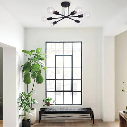 6-Light Modern Industrial Linear Sputnik Branch Semi-Flush Mount Light Ceiling Light